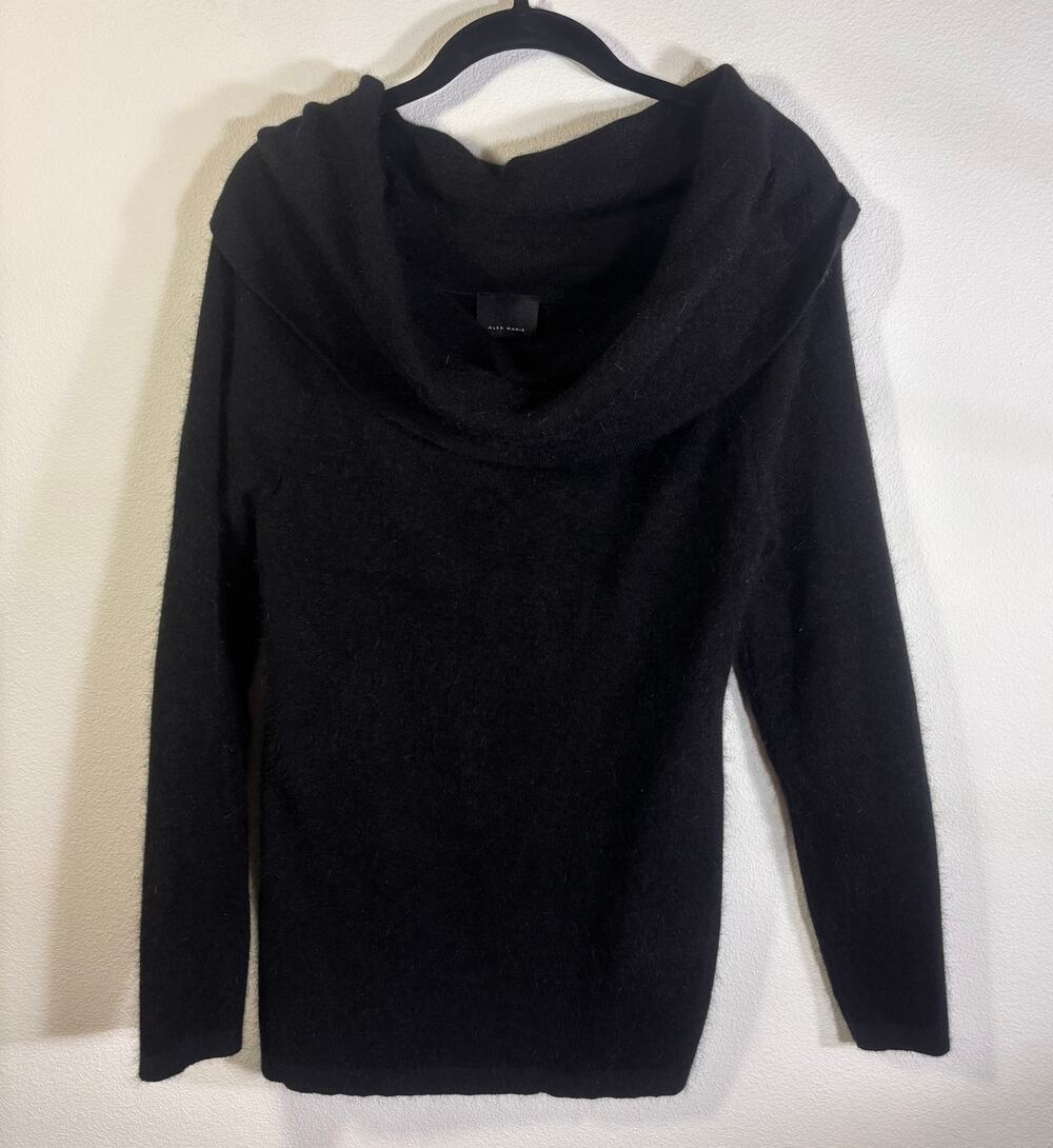 Alex Marie Black Rabbit Hair Blend Cowl Neck Sweater L Soft Knit Top